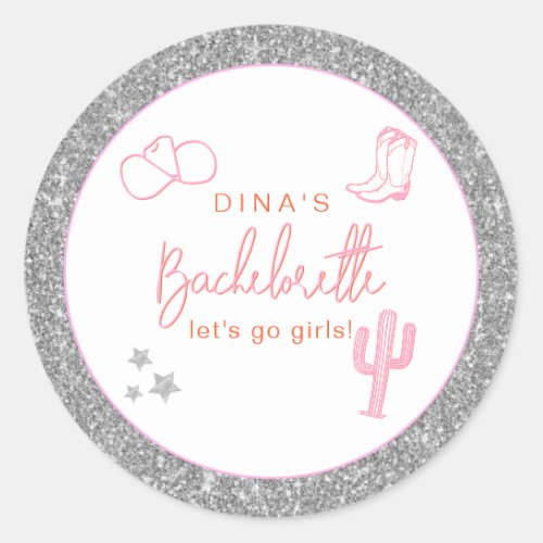 DINA Space Cowgirl Desert Bachelorette Disco Classic Round Sticker