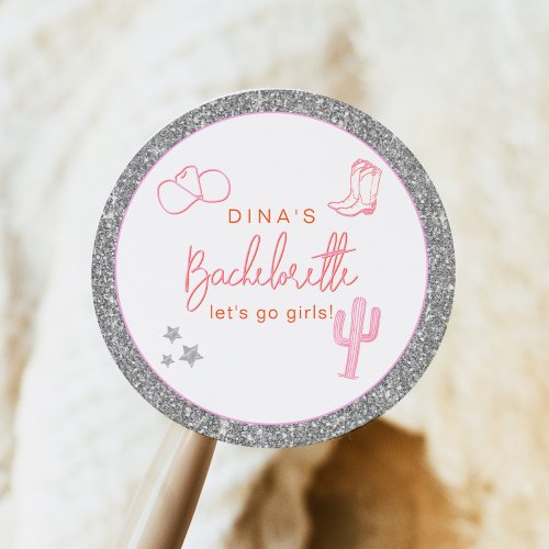 DINA Space Cowgirl Desert Bachelorette Disco Classic Round Sticker