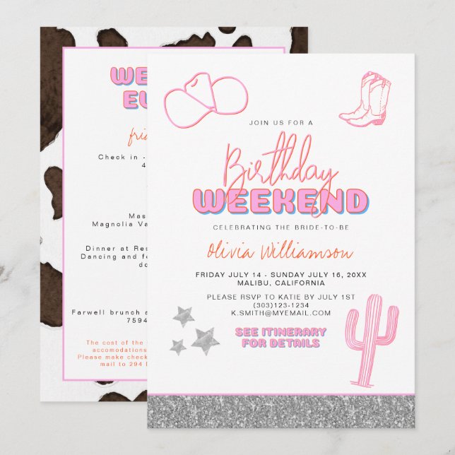 DINA Space Cowgirl Desert Birthday Weekend Invitation (Front/Back)