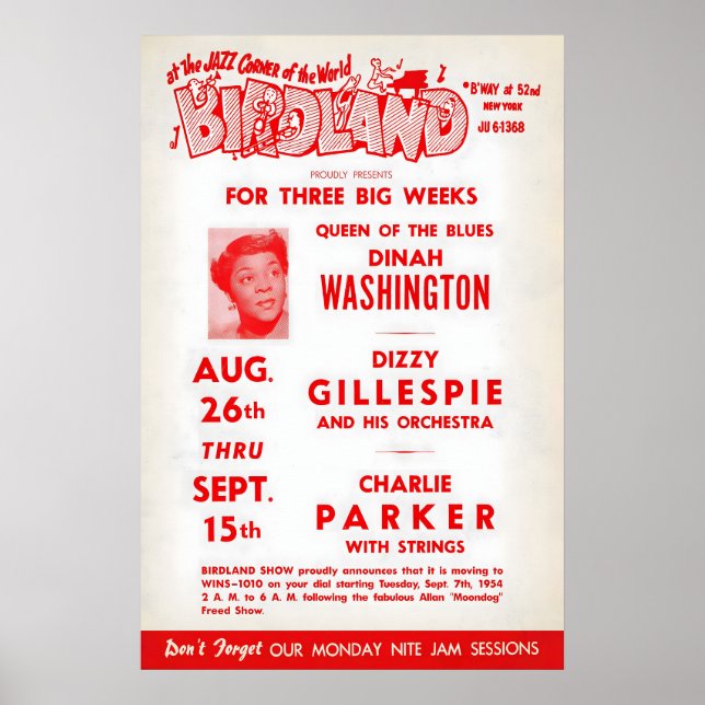 Dinah Washington - Dizzy Gillespie - Charlie Poster (Front)