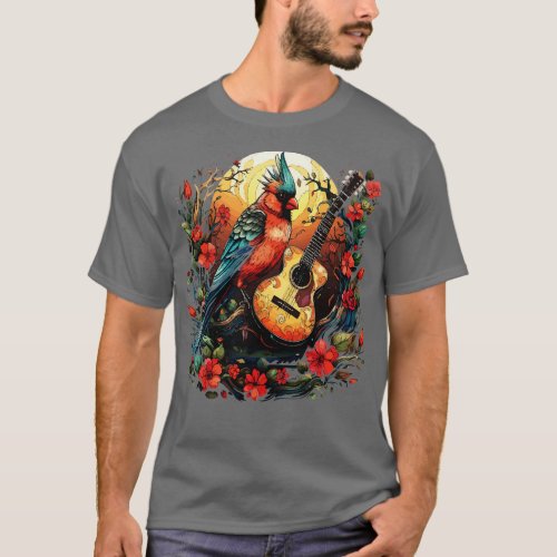 dinal Bird Playing Guitar T_Shirt