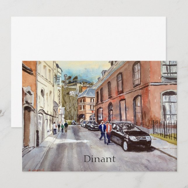 Dinant Belgium Street Scene Watercolor (Front/Back)