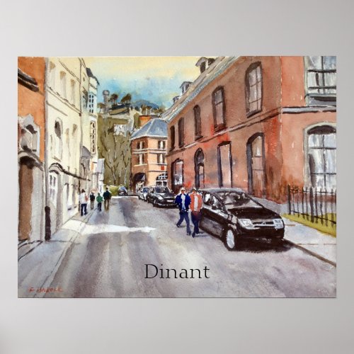 Dinant Belgium Street Scene Watercolor Poster