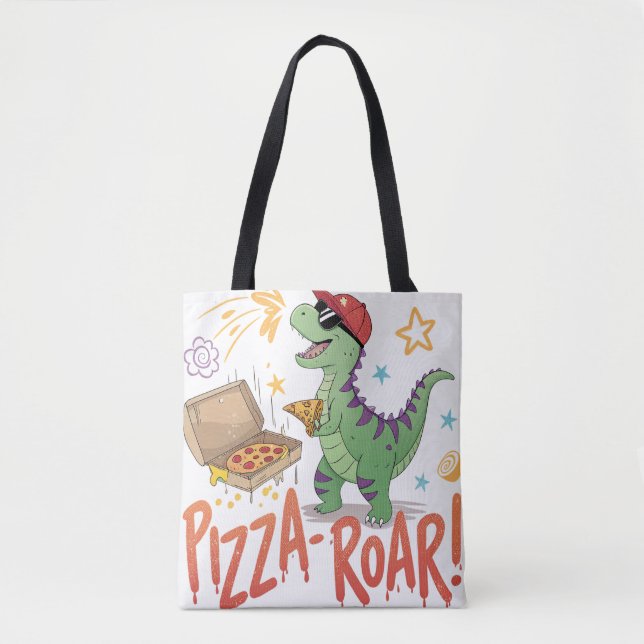 dinasour for pizza lover eat food tote bag (Front)