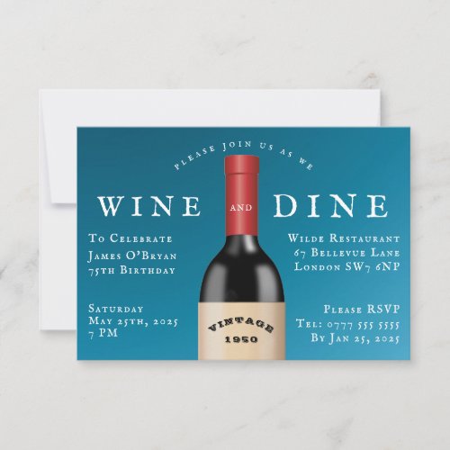 Dine and Wine Vintage Birthday Invitation