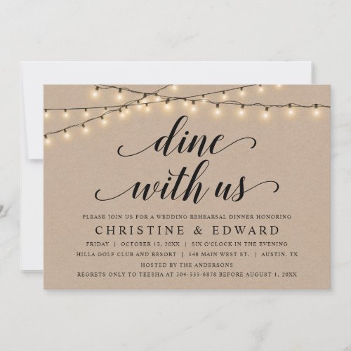 Dine with us Wedding Rehearsal Rustic Kraft Invitation