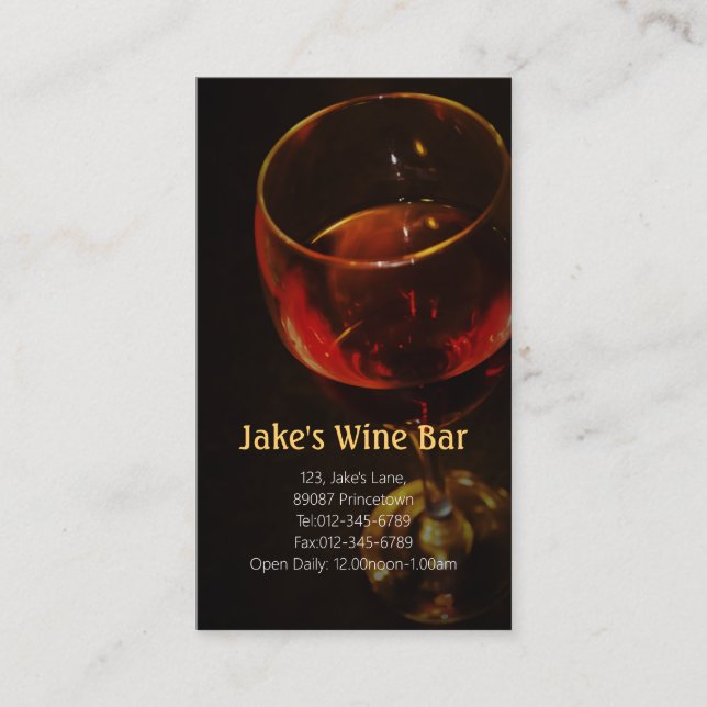 Diner Bar Business Card Wine Glass (Front)