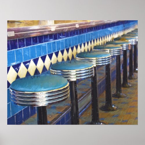 Diner Bar Stools Impressionism Poster