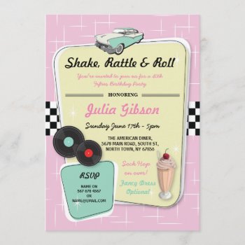Diner Birthday Party 1950s Fifties Retro Invite by WOWWOWMEOW at Zazzle