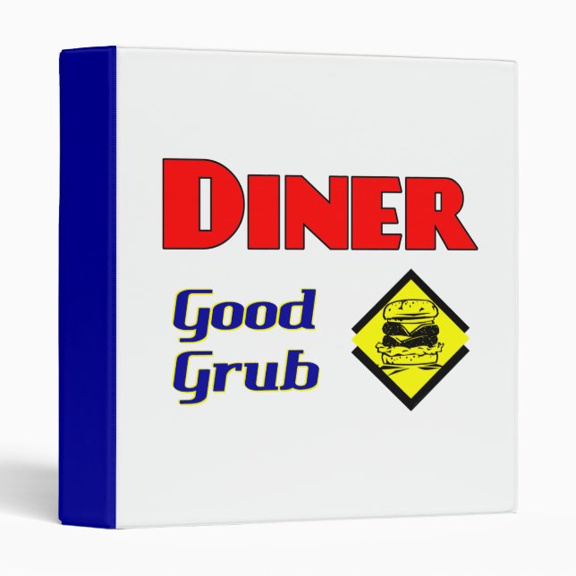 Diner Good Grub Hamburger Restaurant Art 3 Ring Binder (Front/Spine)