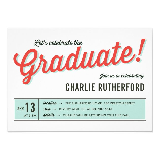 Diner Inspired Retro Typography Graduation Party Card