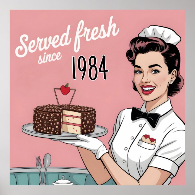 Diner Pin-Up: Retro Waitress and Custom Year Poster (Front)
