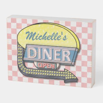 Diner Retro 50s Mid-century Nostalgia Custom Name Wooden Box Sign by FancyCelebration at Zazzle