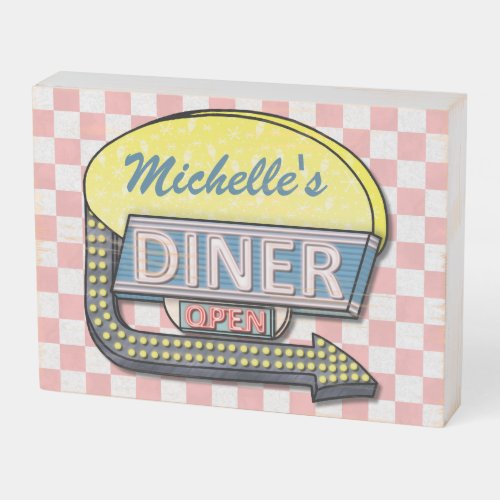 Diner Retro 50s Mid_Century Nostalgia Custom Name Wooden Box Sign