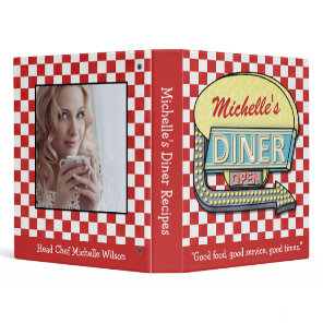 Diner Retro 50s Red Checker Recipe Book Name Photo 3 Ring Binder