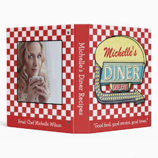 Diner Retro 50s Red Checker Recipe Book Name Photo 3 Ring Binder