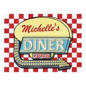 Diner Retro 50s Red Checkered | Custom Name Poster