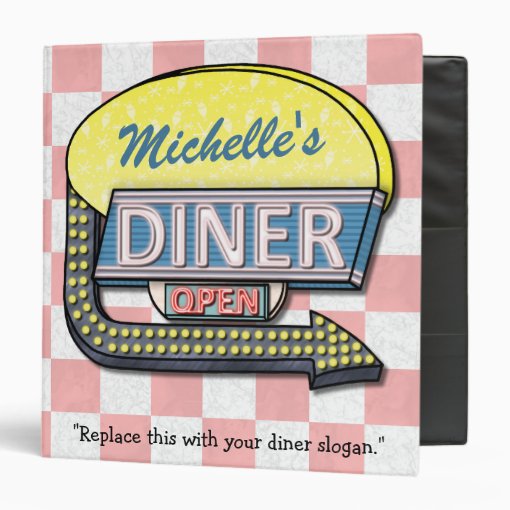 Diner Retro 50s Sign Personalized Name Recipe 3 Ring Binder | Zazzle