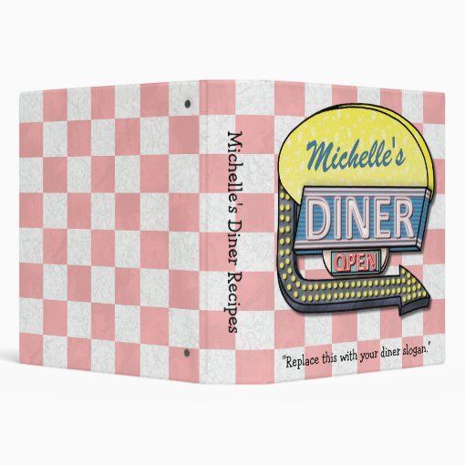 Diner Retro 50s Sign Personalized Name Recipe 3 Ring Binder | Zazzle
