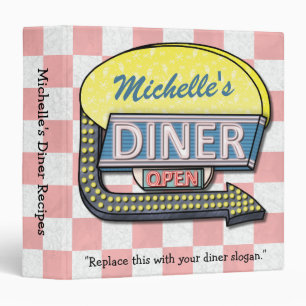 Diner Retro 50s Sign Personalized Name Recipe 3 Ring Binder