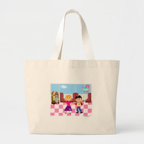 Diner Retro Kids Vintage Cartoon Art Fun Design Large Tote Bag
