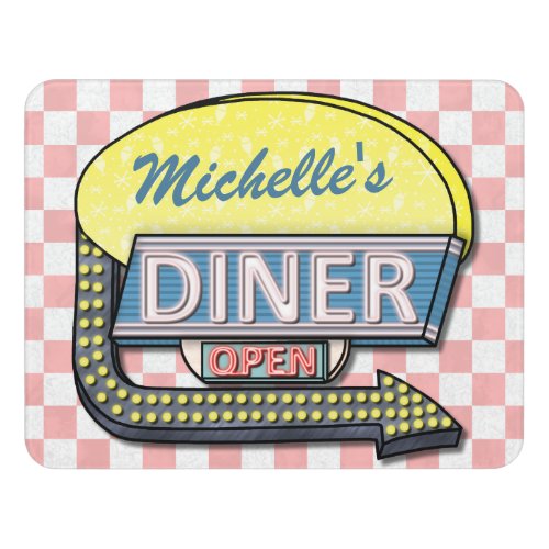 Diner Sign Pink Checkered Retro 50s Personalized