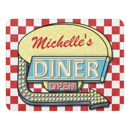 Diner Sign Red Checkered Retro 50s Personalized