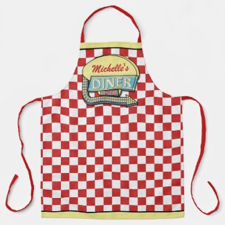 Retro 50s red check apron with personalization.