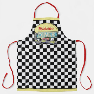 Diner Sign Retro 50s Midcentury Modern Black Check Apron