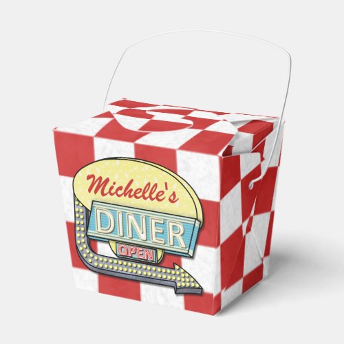 Diner Sign Retro 50s Red Checkered  Custom Name Favor Boxes