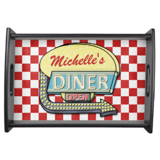 Diner Sign Retro 50s Red Checkered | Custom Name Serving Tray