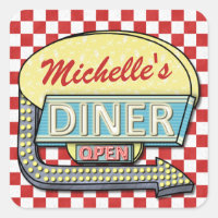 Diner Sign Retro 50s Red Checkered | Custom Name