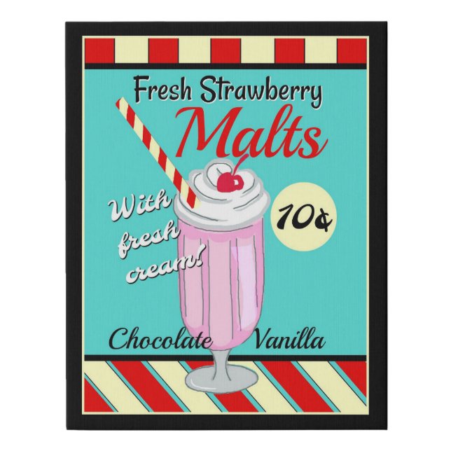 Diner/Strawberry Mault Retro Sign Faux Canvas (Front)