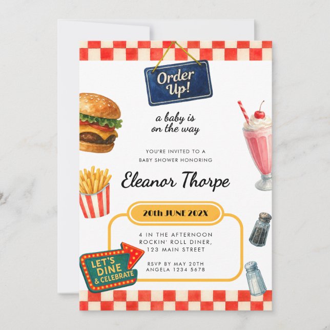 Diner Theme Baby Shower Invitation (Front)