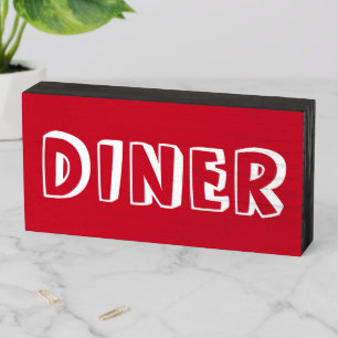 DINER VINTAGE RED WOOD WALL SIGN