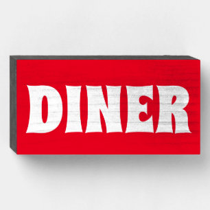 DINER VINTAGE RED WOOD WALL SIGN
