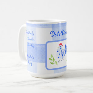 Diner Watercolor Blue Hen Check SUNDAY Personalize Coffee Mug