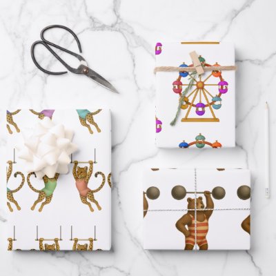 Dingaling Bros Circus acts Wrapping Paper Sheets