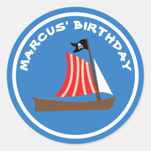 Dinghy Boat Jolly Roger Pirate Birthday Classic Round Sticker