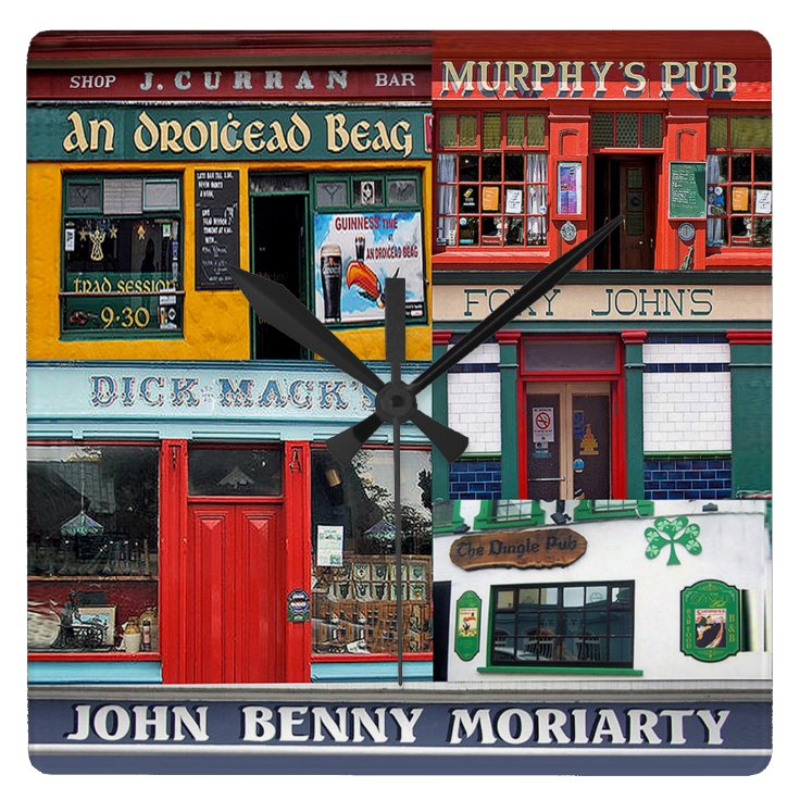 Dingle Pubs Collage, Irish Clock. Ireland Square Wall Clock Zazzle