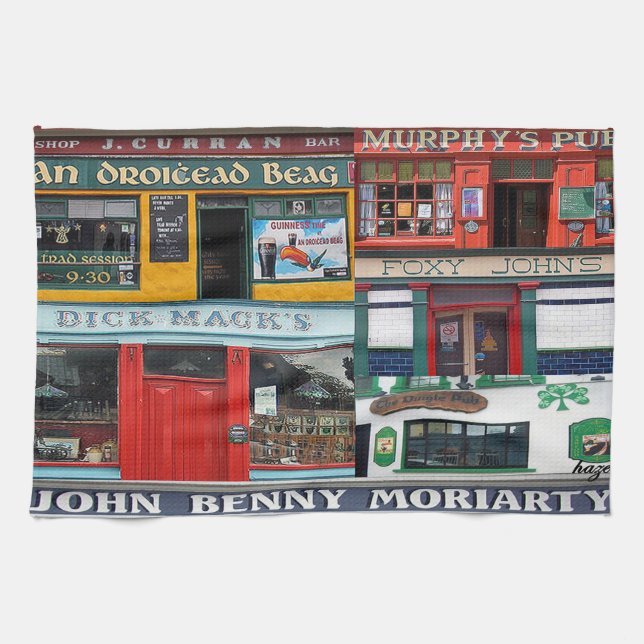 Dingle Pubs Collage, Irish, Ireland Tea Towel, Towel (Horizontal)