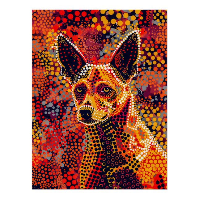 Dingo in Aborigine Dot Art Style Poster (Front)
