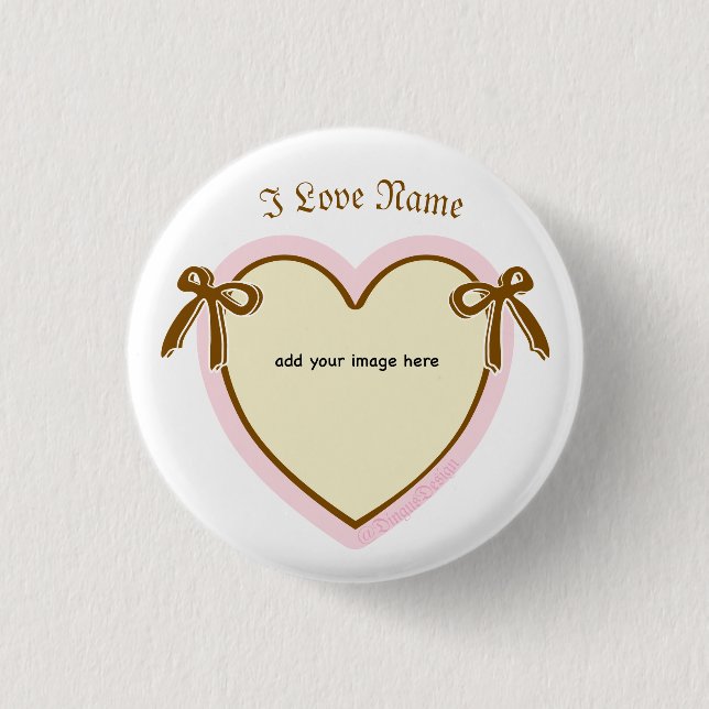 Dingus Bows & Heart Personalized Button (Front)