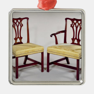 Dining chairs, with interlaced splat backs metal ornament