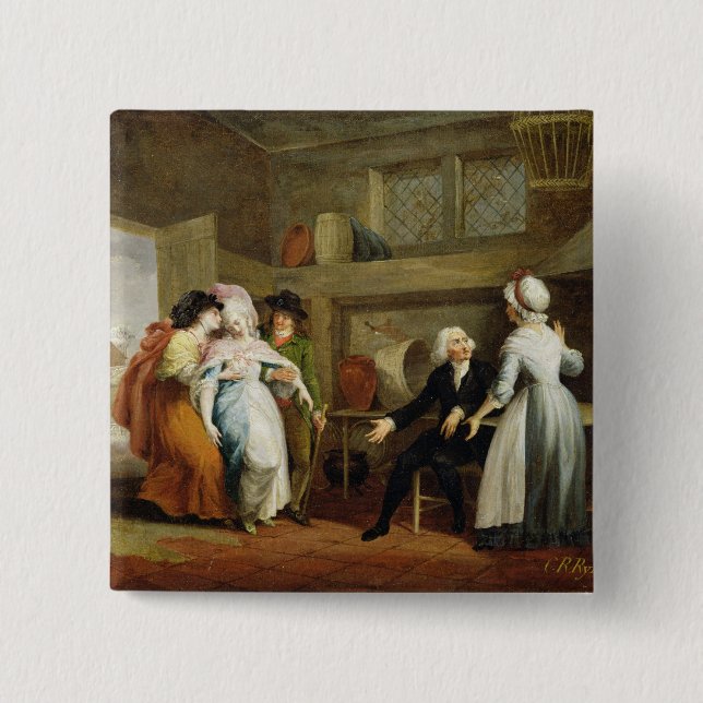 'Dining in the Hayfields' (surprised by Mr Thornhi Button (Front)