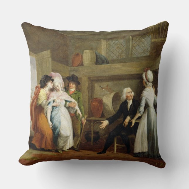 'Dining in the Hayfields' (surprised by Mr Thornhi Throw Pillow (Front)