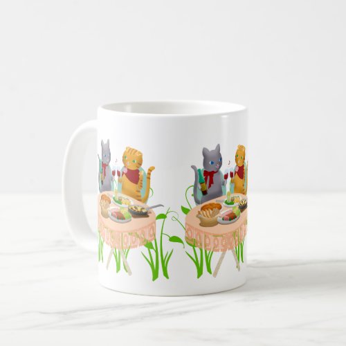 Dining Orange Gray Cat Eating Animals Coffee Mug