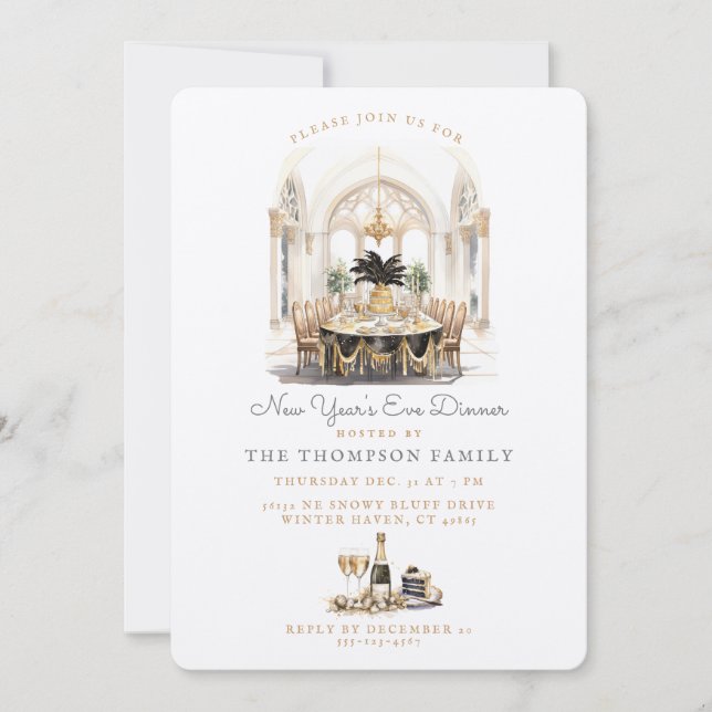 Dining Room Table | New Years Eve Dinner  Invitation (Front)