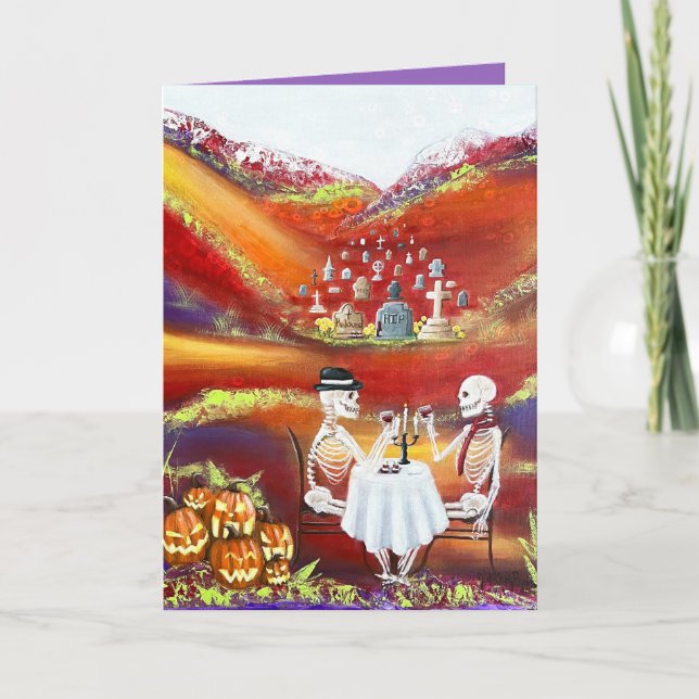Dining Skeleton Couple Romantic  Card (Front)