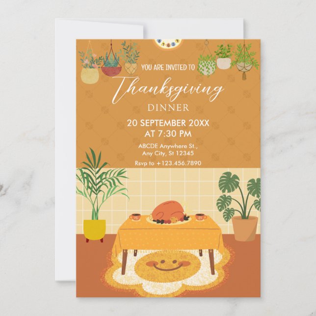 Dining table with plants thanksgiving Invitation (Front)